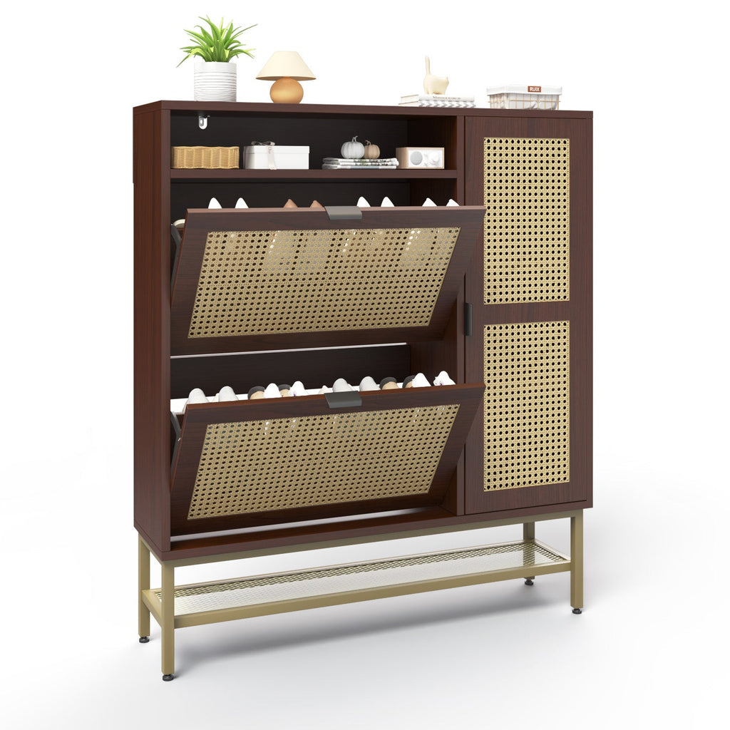 YODOLLA Rattan Shoe Cabinet with 3 Flip Drawers, Brownbest