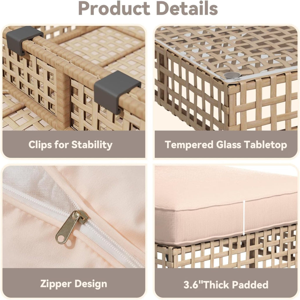 YODOLLA 7-Piece Outdoor Sofa Set, Beige Rattan & Cushions