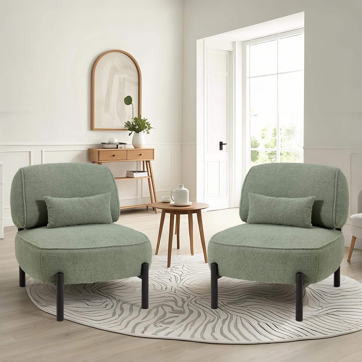 YODOLLA  Mid Century Modern Accent Chair, Extra Large Teddy Upholstered Lounge Chair with Pillow