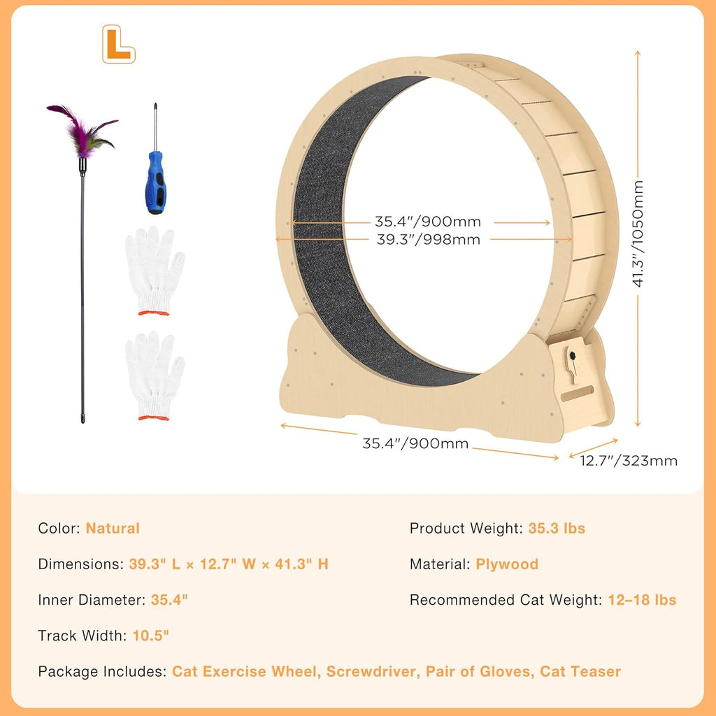 YODOLLA 39.3” Cat Wheel for Indoor Cats, Natural