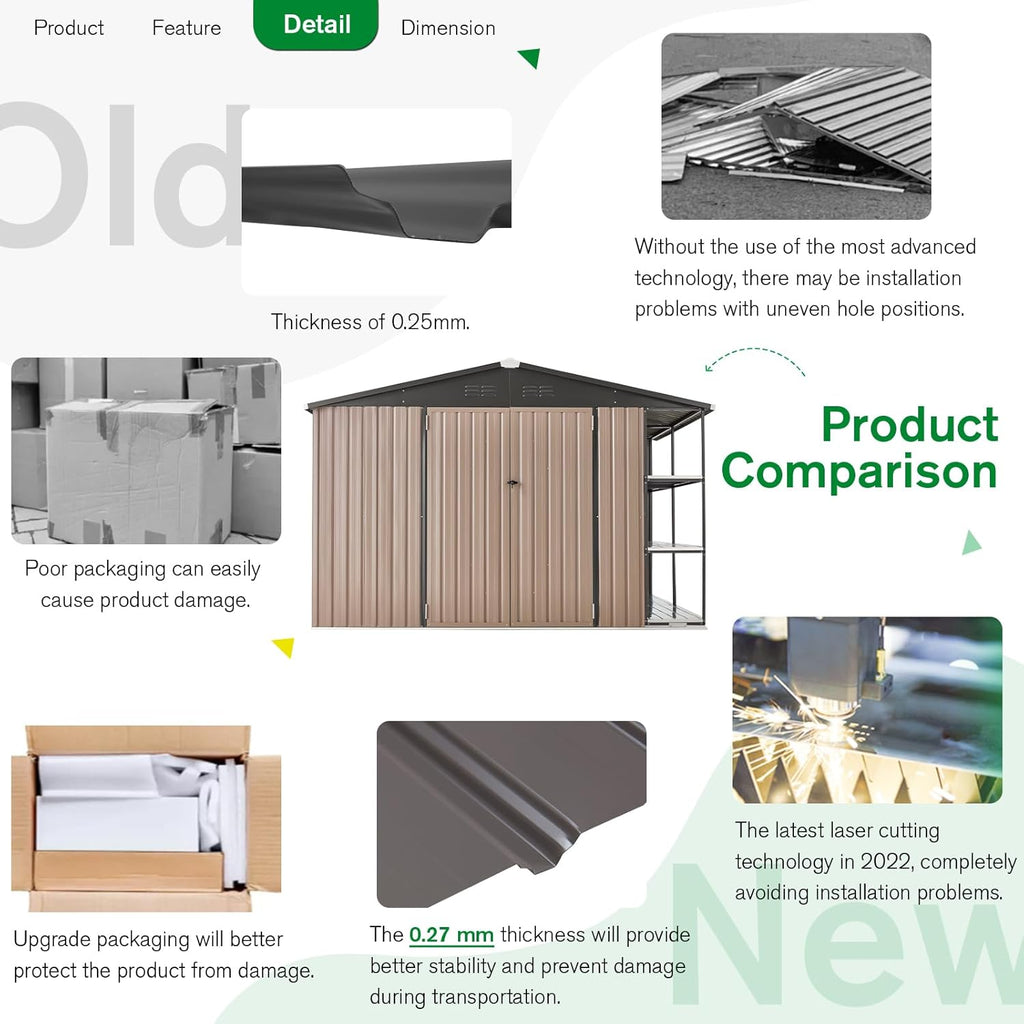 YODOLLA 10x8 Metal Storage Shed with Rack