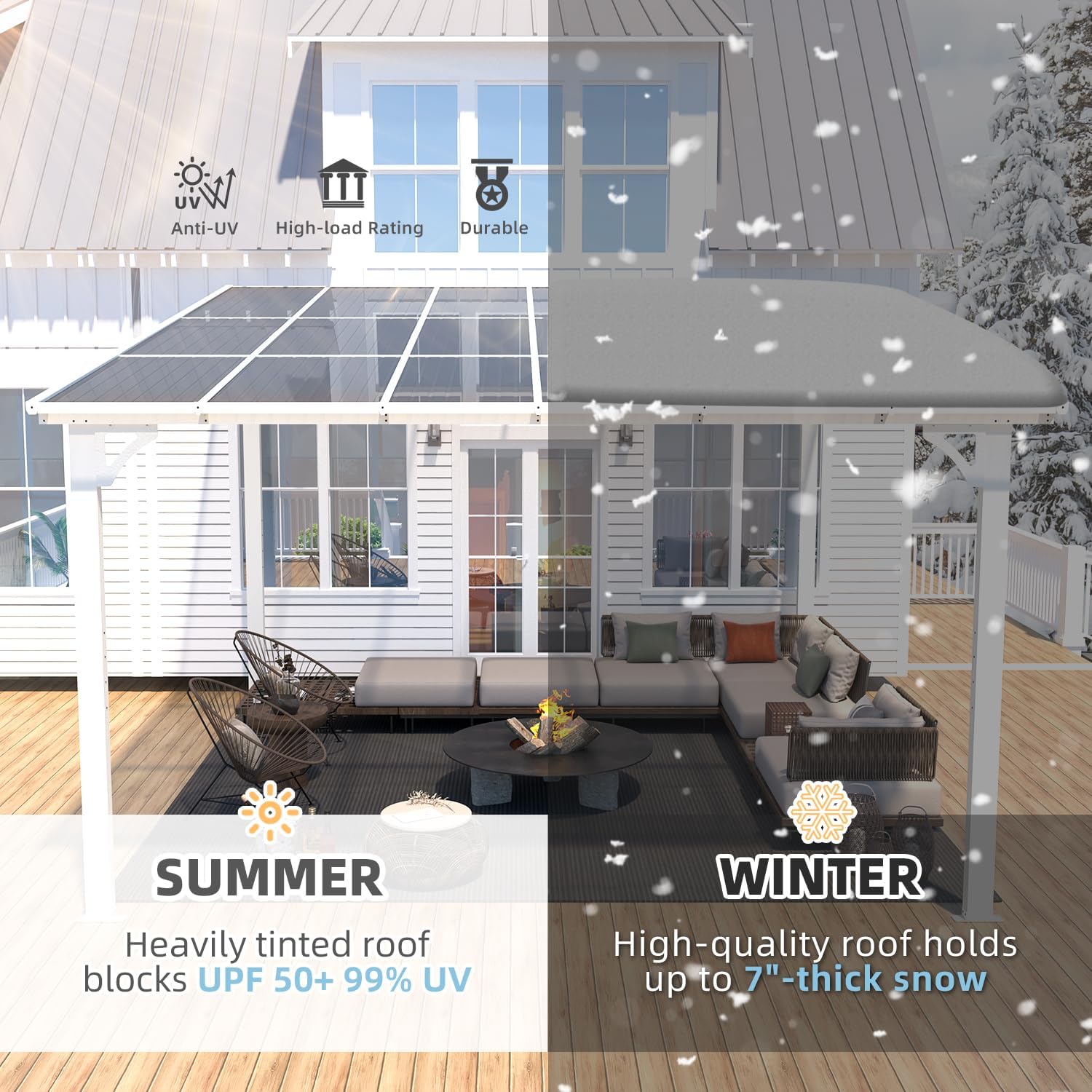 YODOLLA 12' x 12' Large Outdoor Wall Mounted Gazebos, White