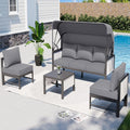 YODOLLA 4 Pieces Aluminum Patio Furniture Set, Retractable Canopy, Light Grey