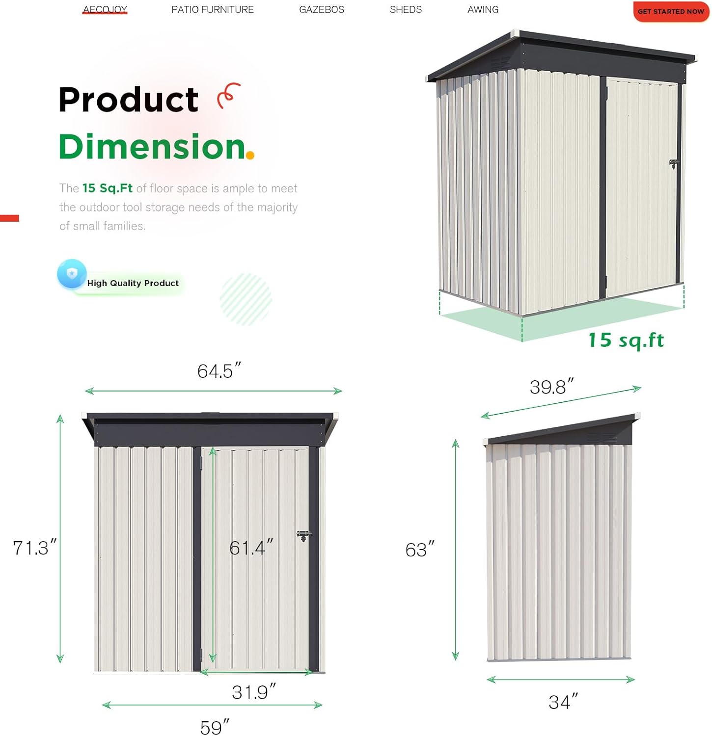YODOLLA 5x3 Outdoor Storage Shed, White