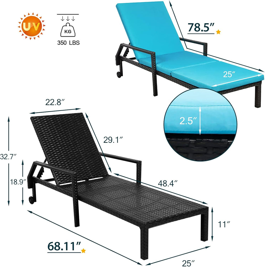 YODOLLA Outdoor Lounge Chairs, Black Rattan with Blue Cushion