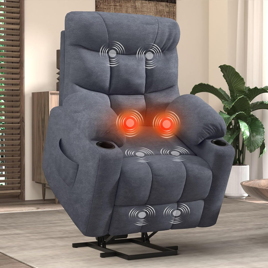 YODOLLA Massage Power Lift Recliner for Elderly, Linen Fabric, Blue Greybest