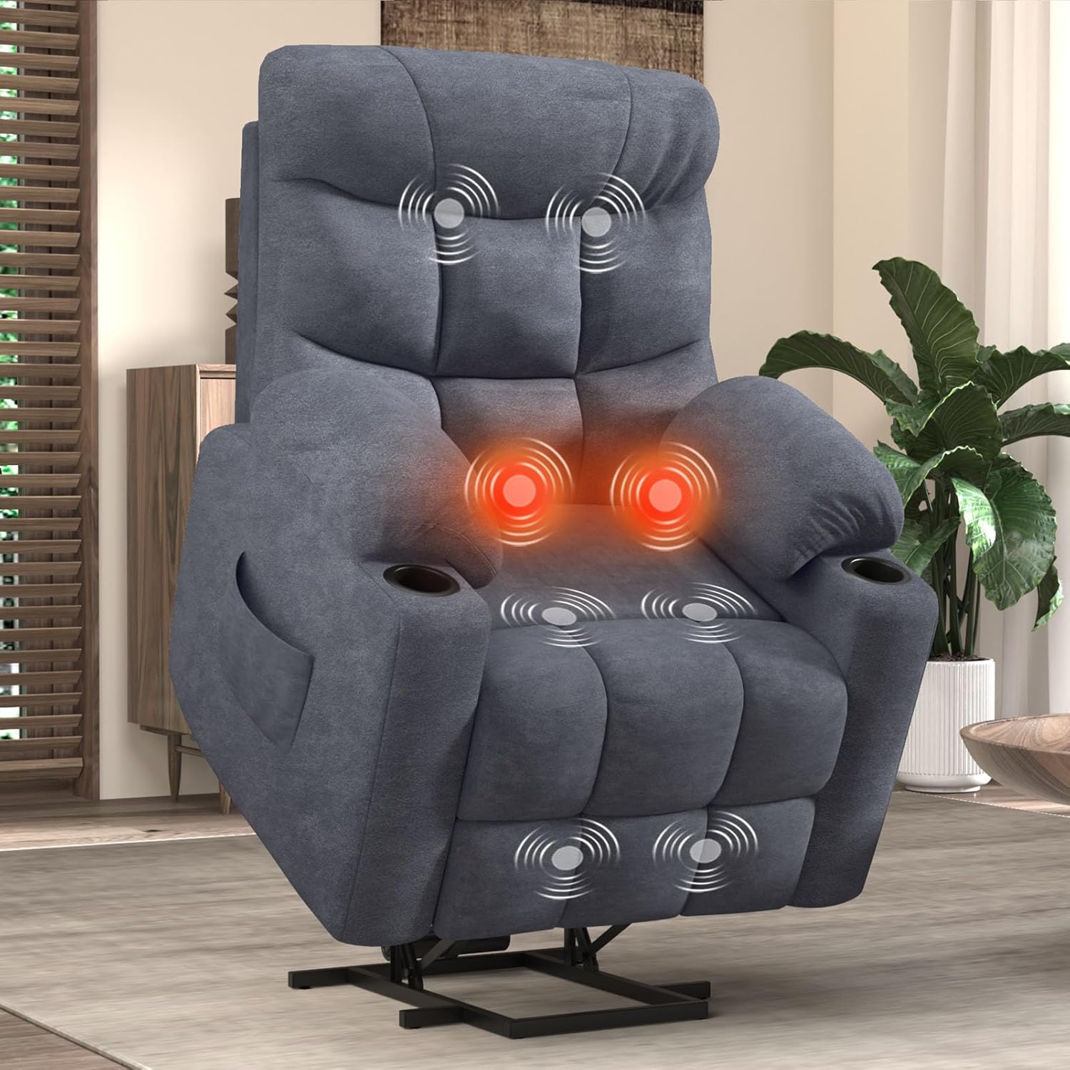 YODOLLA Massage Power Lift Recliner for Elderly, Linen Fabric, Blue Greybest