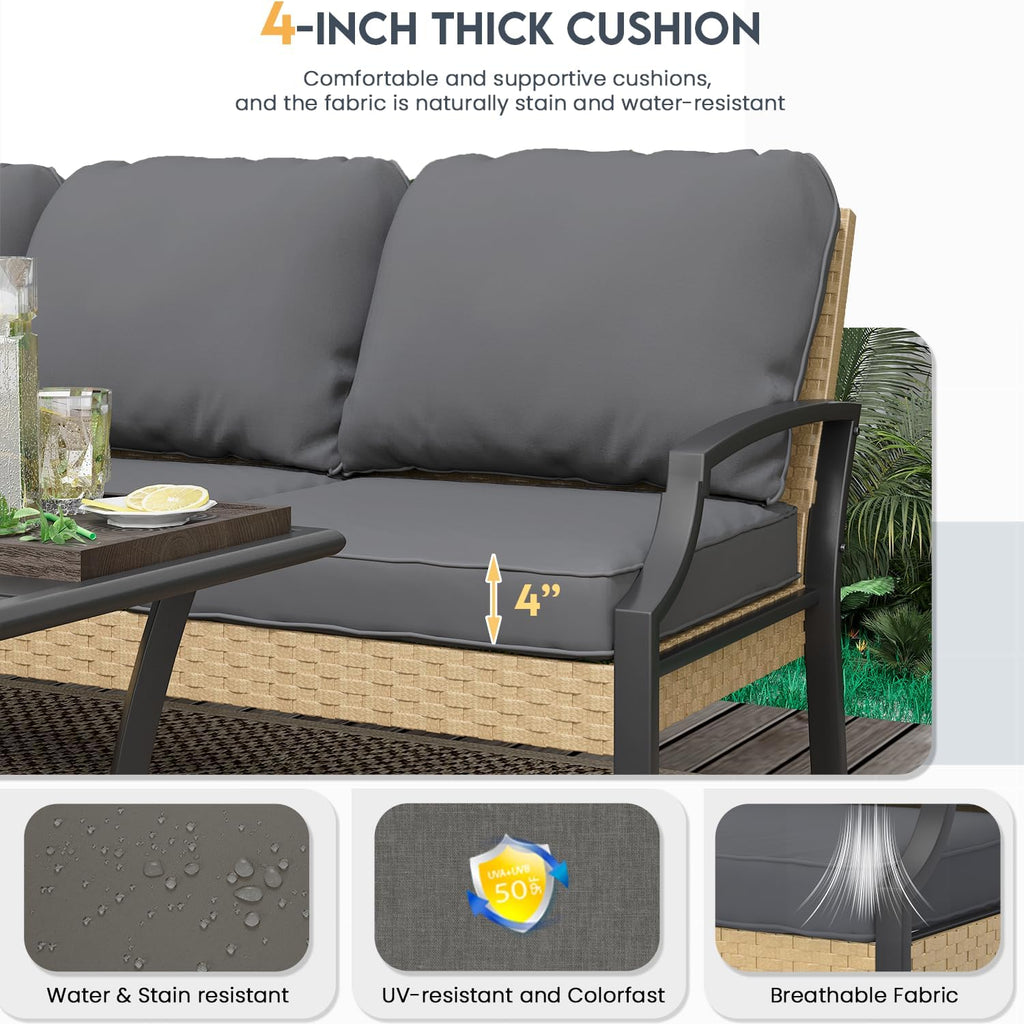 YODOLLA Outdoor Patio Furniture Set, 4 Piece Rattan Conversation Bistro Set with Coffee Tablebest