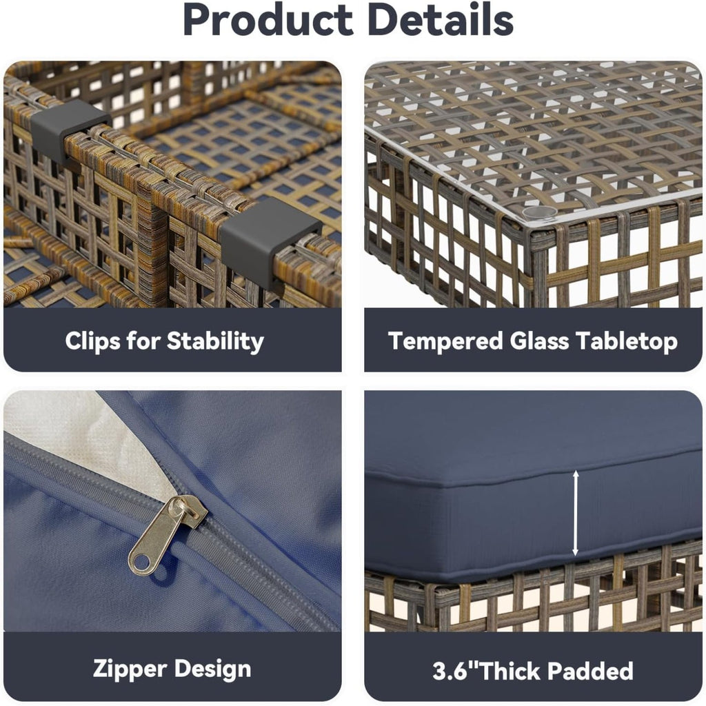 YODOLLA 7-Piece Outdoor Sofa Set, Brown Rattan & Grey Cushions