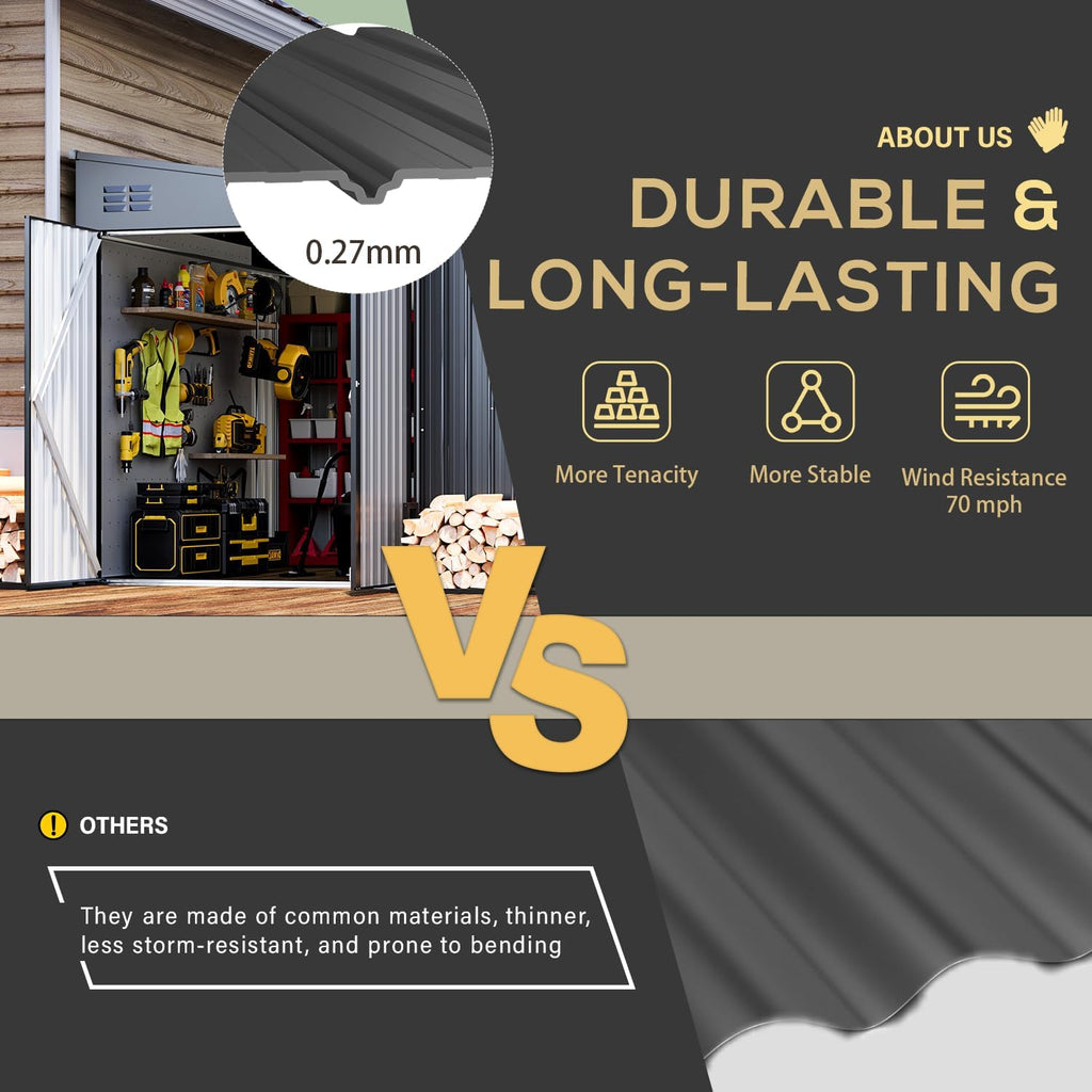 YODOLLA 8x10 Lean-to Shed, Outdoor Storage Shed, Dark Gray