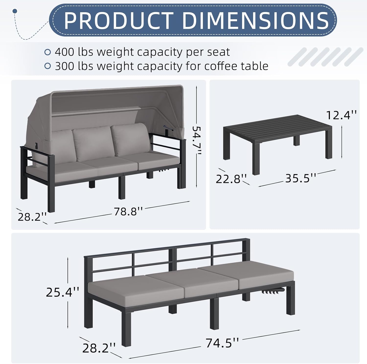 YODOLLA Patio Furniture Set with Retractable Canopy, Greybest