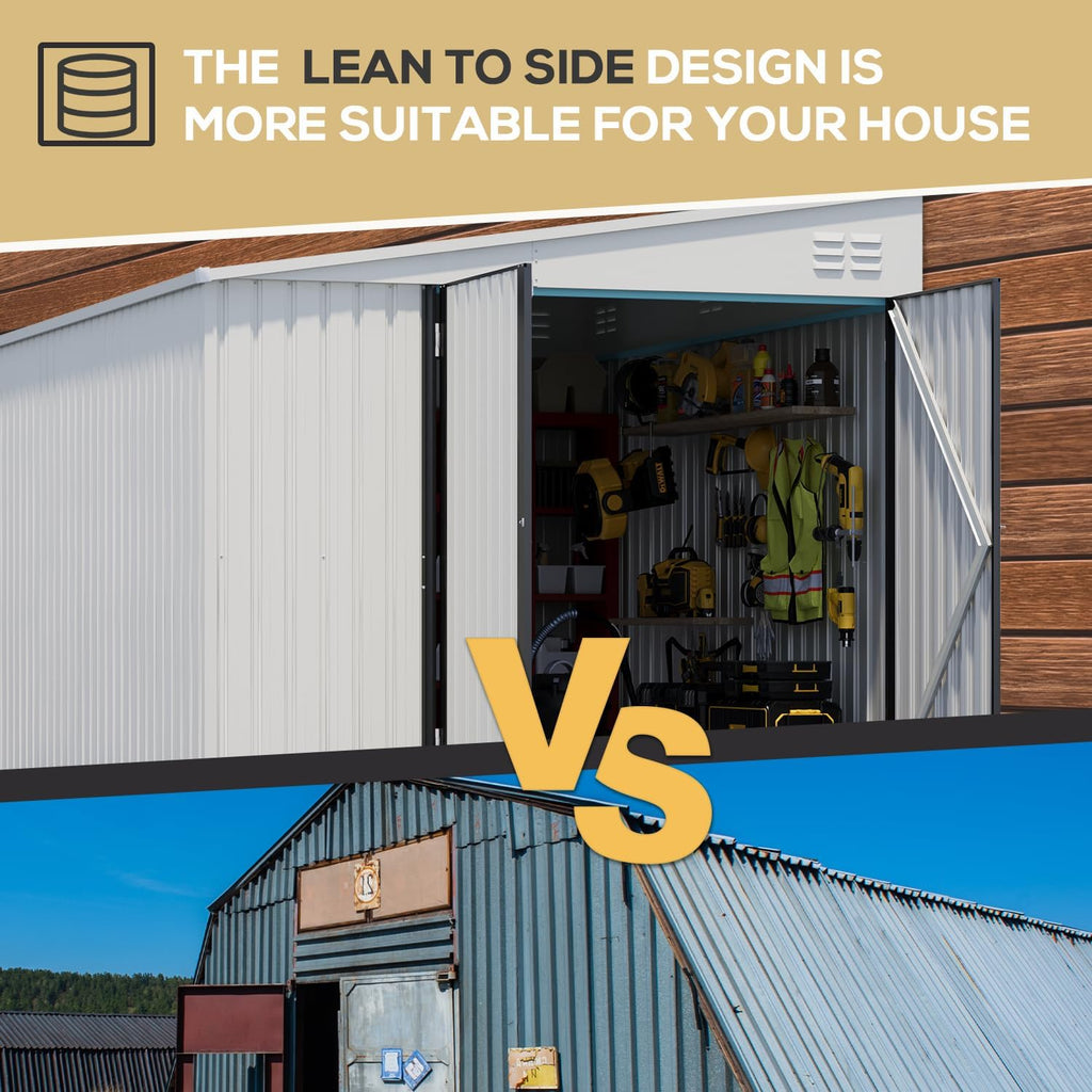 YODOLLA 8x10 Lean-to Shed, Outdoor Storage Shed, White