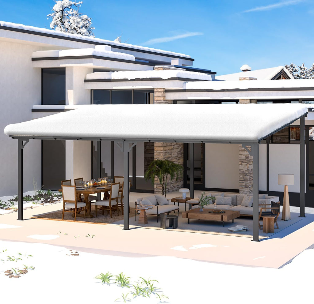 YODOLLA 20' x 12' Gazebo for Patio, Large Wall-Mounted Hard Top Lean-to Gazebo Pergola with Roof 12' x 20' on Clearance, Heavy Duty Patio Awnings for Decks, Backyard