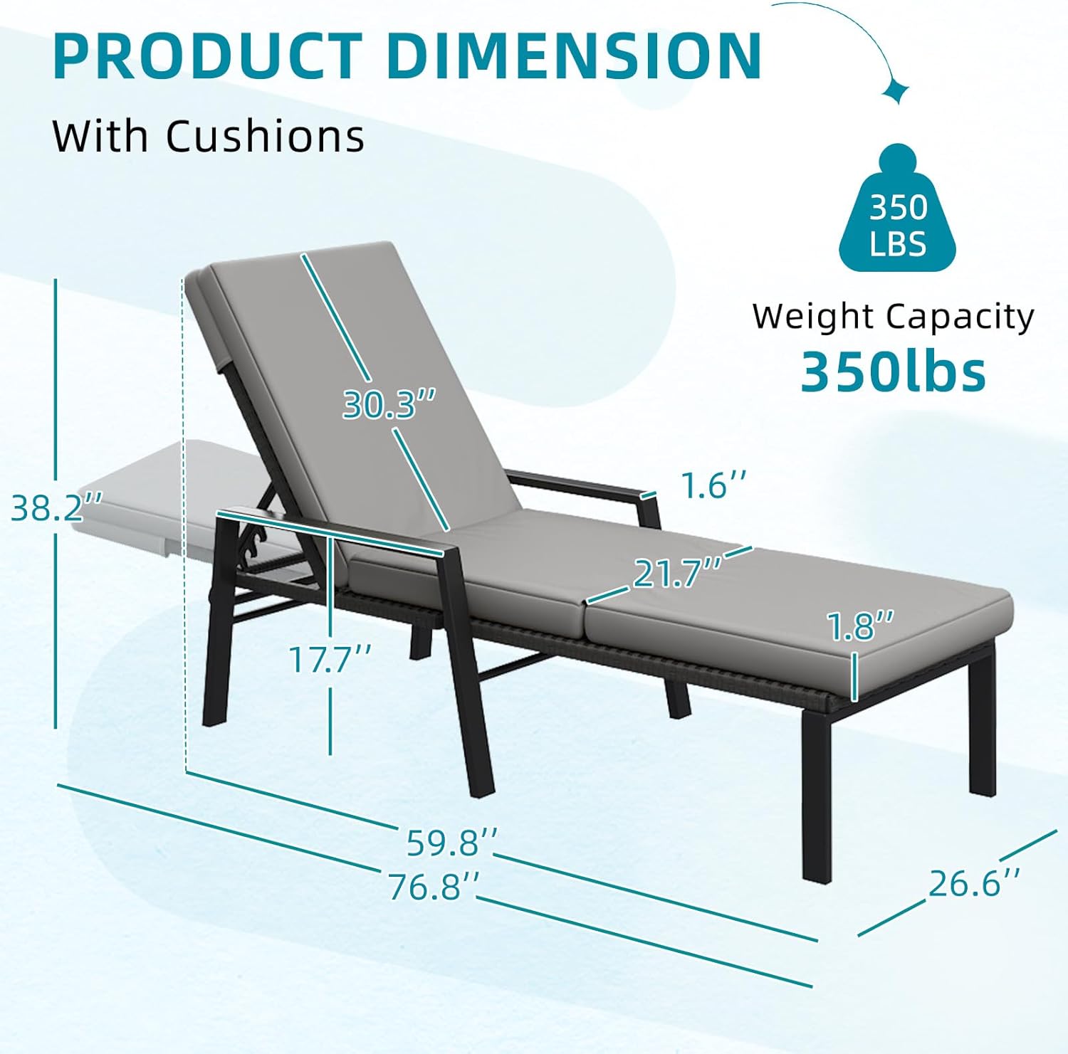 YODOLLA Chaise Lounge Chairs for Outside Set of 2 with Removable Cushion
