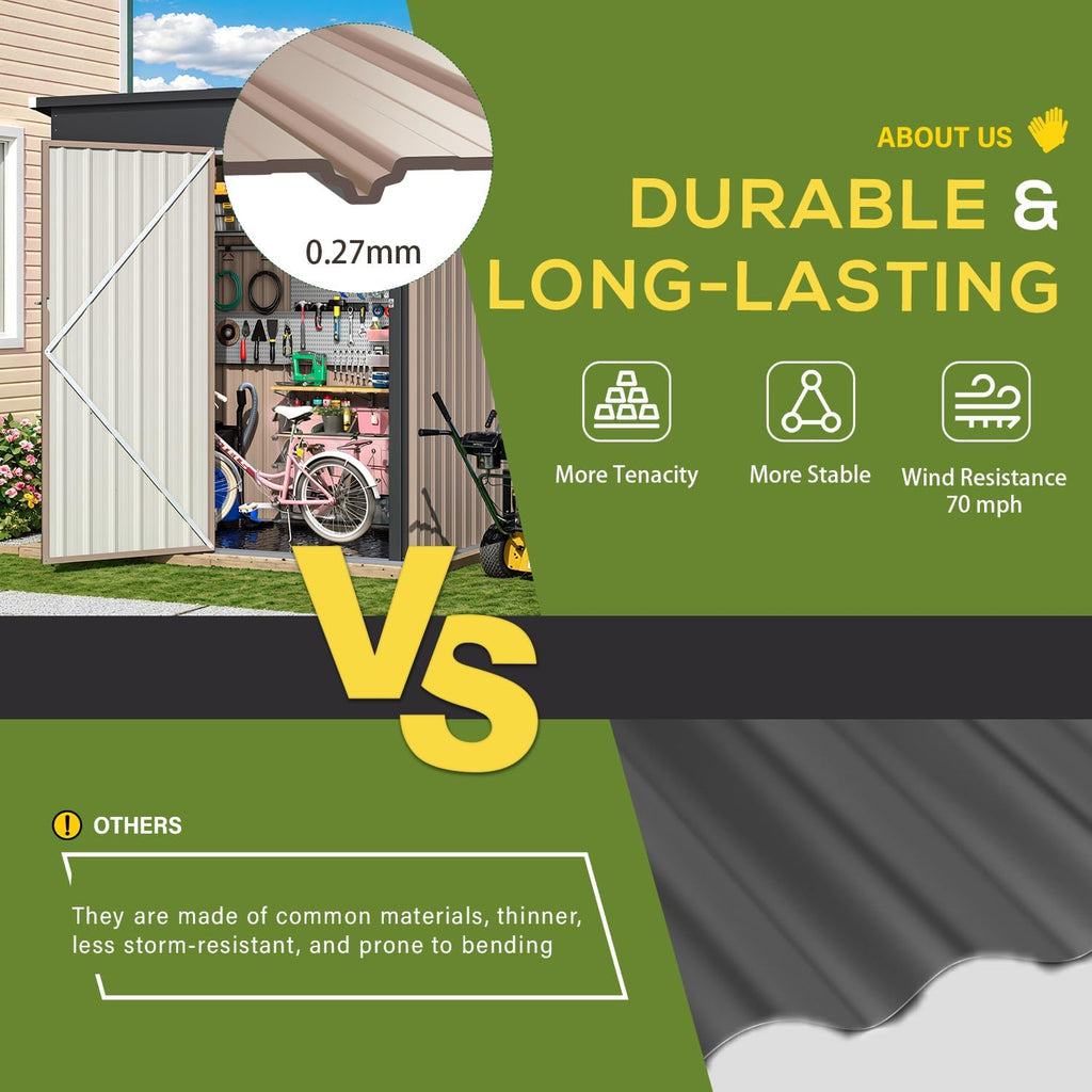 YODOLLA 5'x3' Outdoor Storage Shed with Floor Base