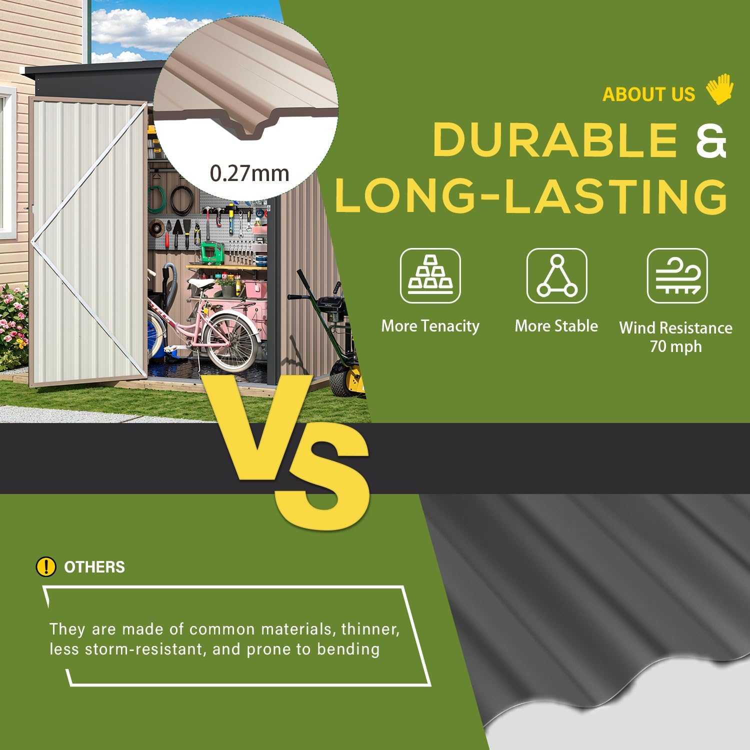 YODOLLA 5'x3' Outdoor Storage Shed with Floor Base