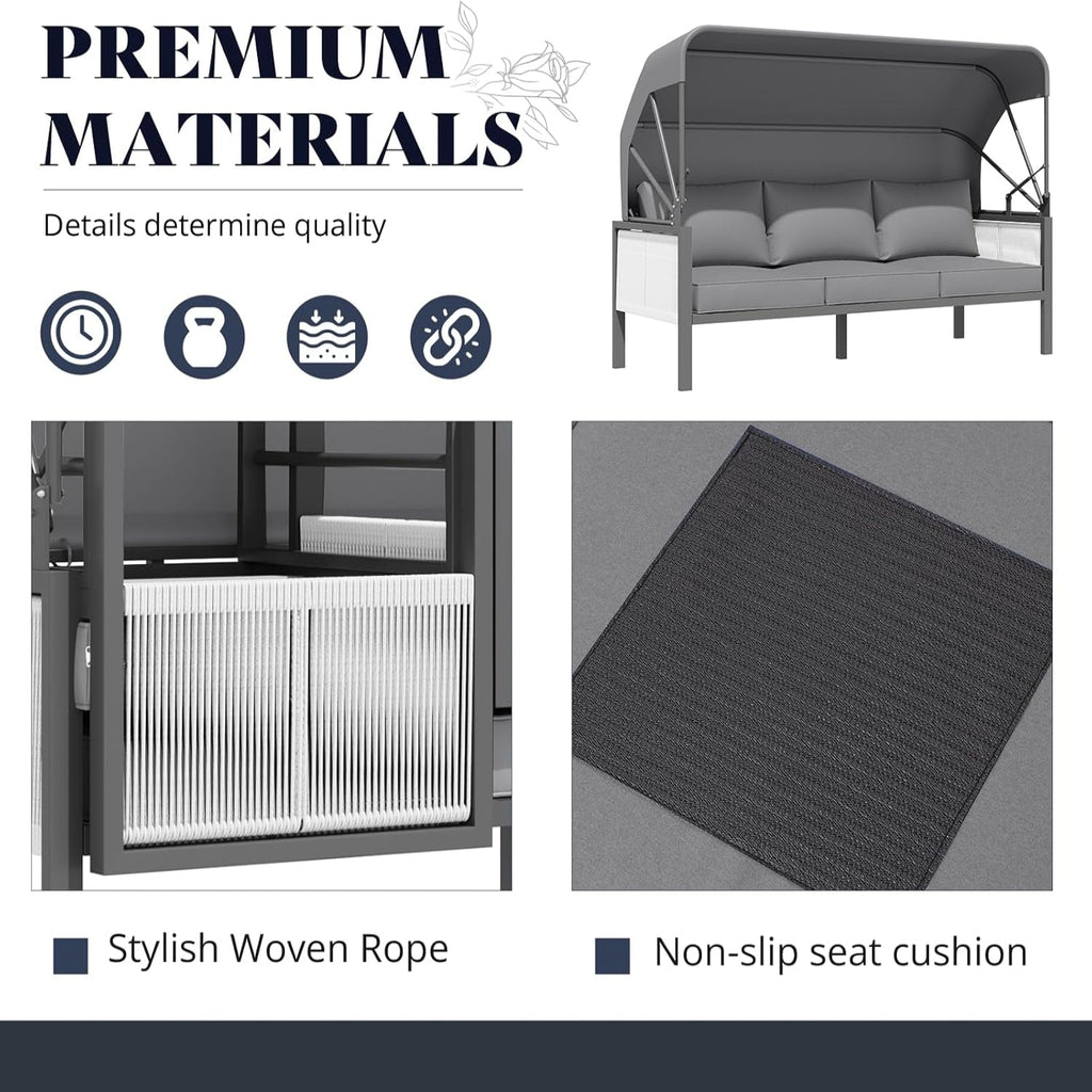 YODOLLA 4 Pieces Aluminum Patio Furniture Set, Retractable Canopy, Light Grey