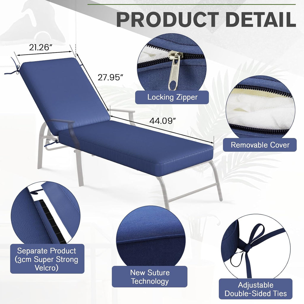 YODOLLA Chaise Lounge Cushions, Patio Sun Lounger Replacement