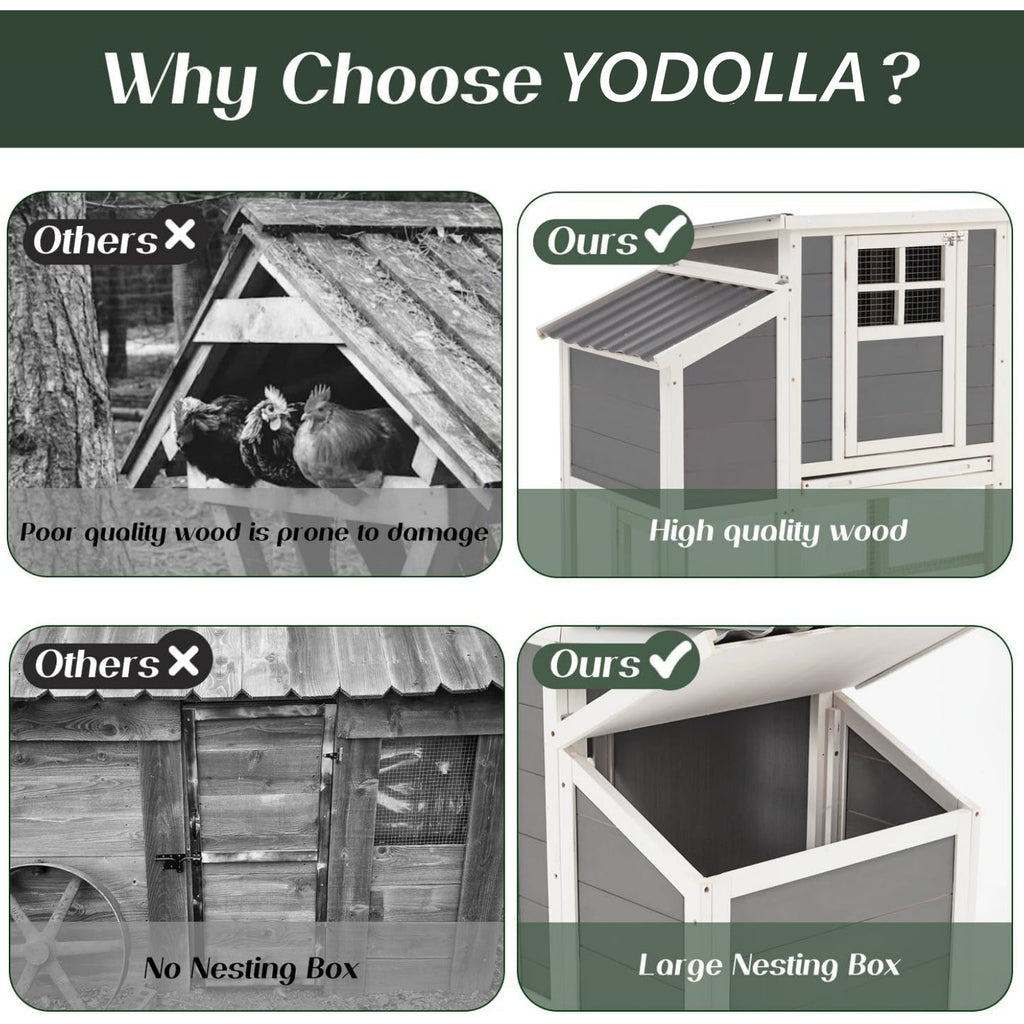 YODOLLA 98'' Extra Large Chicken Coop Wood Chicken House with 4 Nesting Boxes