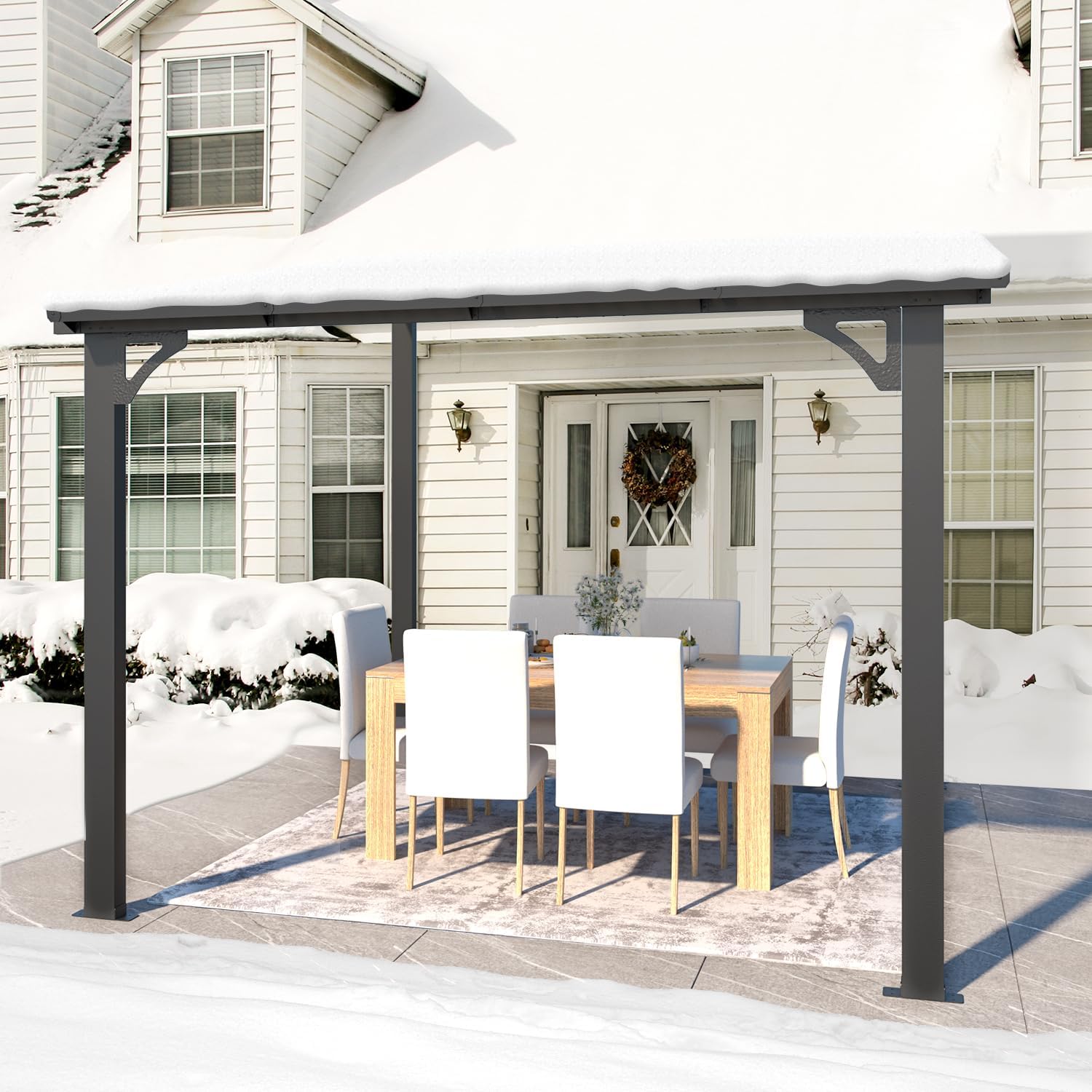 YODOLLA 8' x 8' Lean to Gazebo Pergola for Patio, Dark Grey
