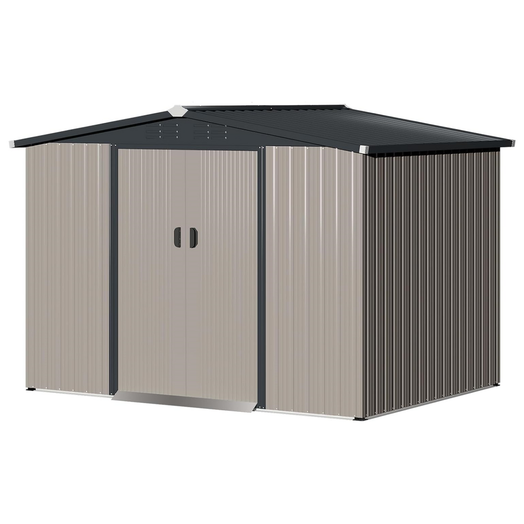 YODOLLA 8 x 6 Ft Outdoor Storage Tool Shed with Sliding Door, Grey