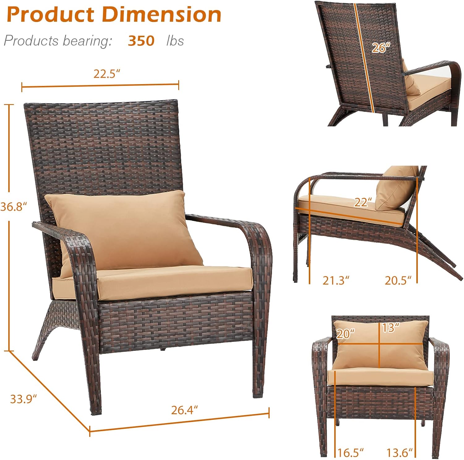 YODOLLA 2PCS Patio Adirondack Wicker Chair, Brown