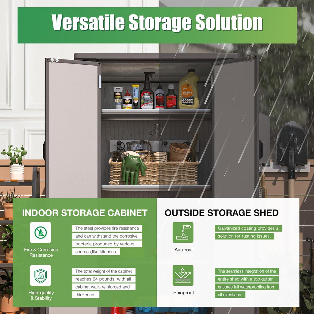 YODOLLA Waterproof Tall Resin Outdoor Storage Cabinet with Adjustable Shelves