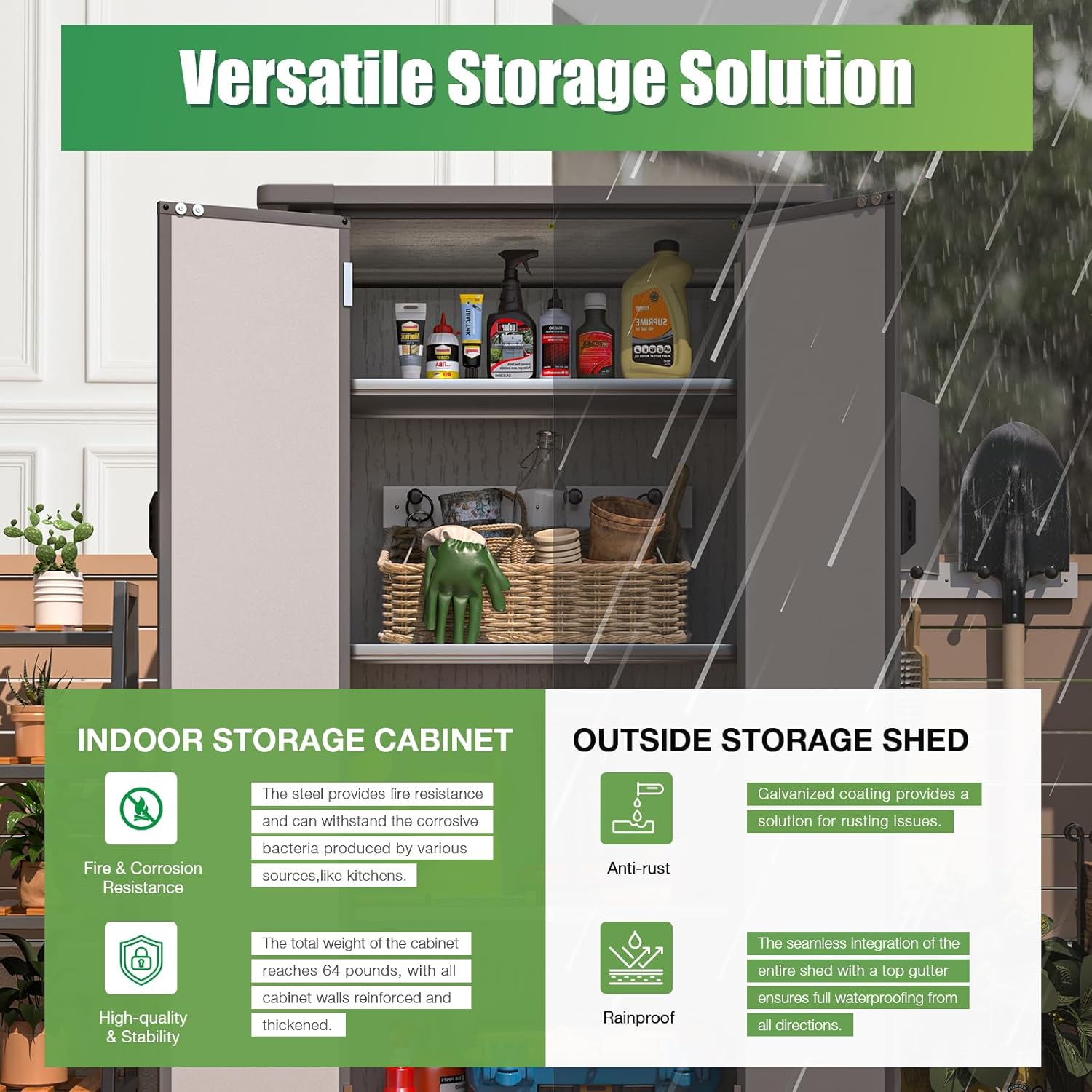 YODOLLA Waterproof Tall Resin Outdoor Storage Cabinet with Adjustable Shelves