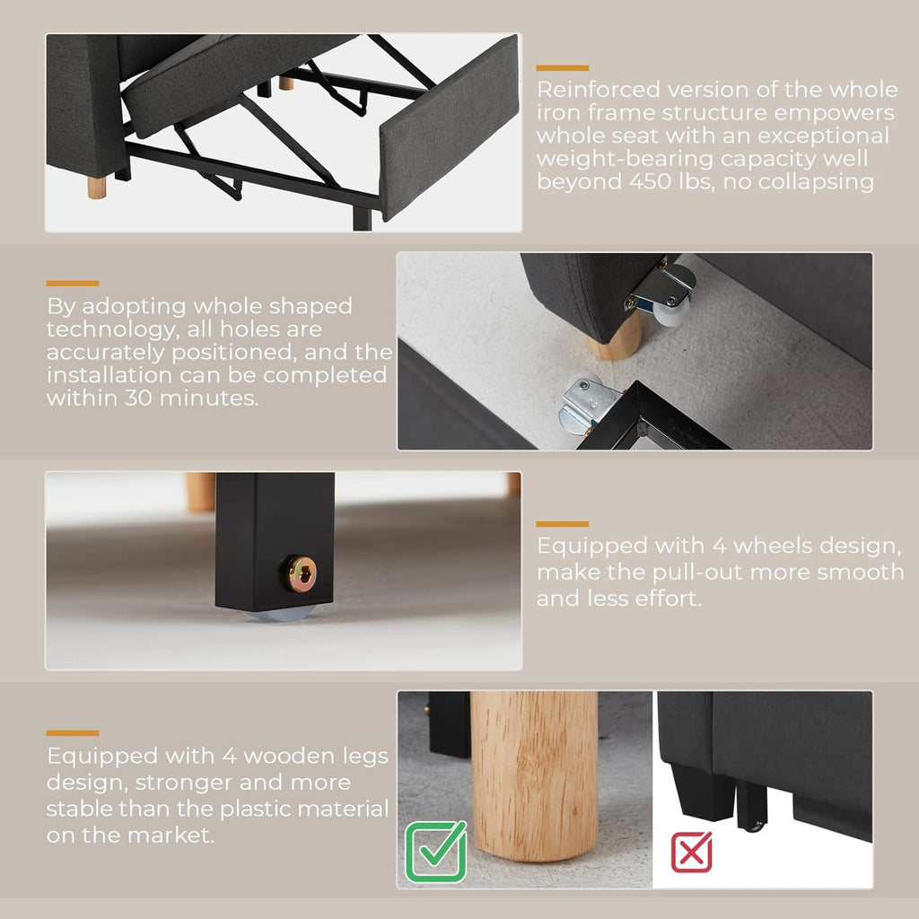 YODOLLA 36" Convertible Chair Bed, Modern Greybest