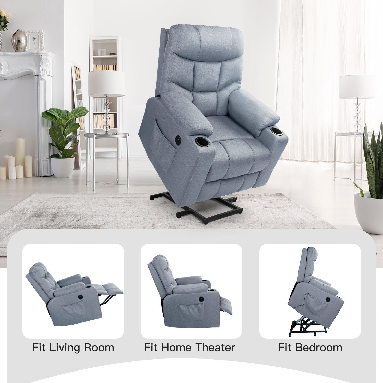 YODOLLA Massage Power Lift Recliner for Elderly, Linen Fabric, Greybest