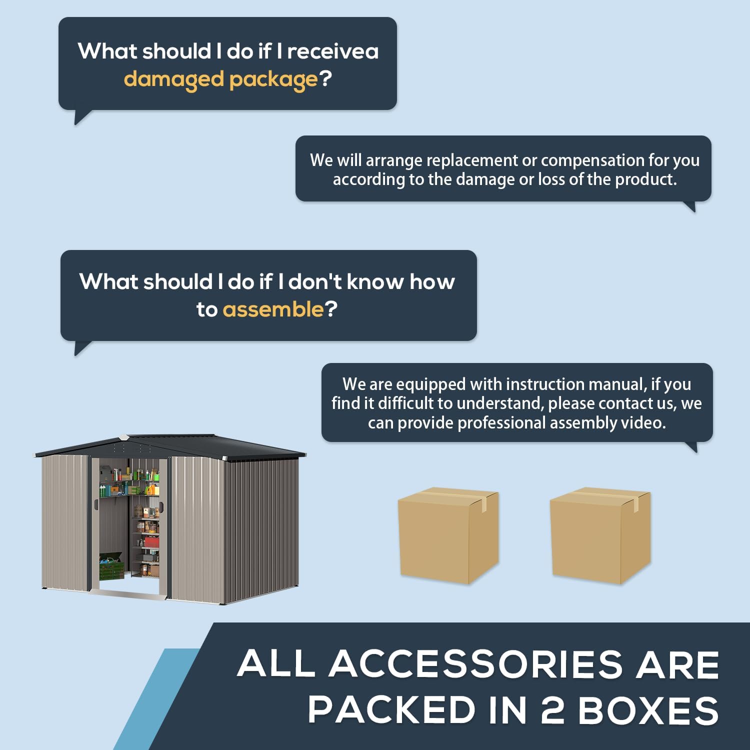 YODOLLA 8 x 6 Ft Outdoor Storage Tool Shed with Sliding Door, Grey