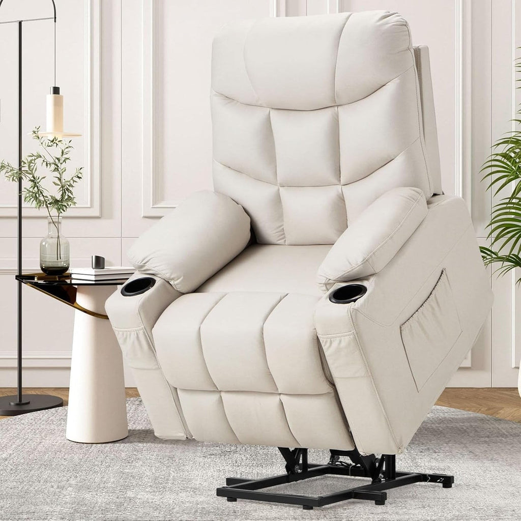 YODOLLA Massage Power Lift Recliner for Elderly, Faux Leather, Cream Whitebest