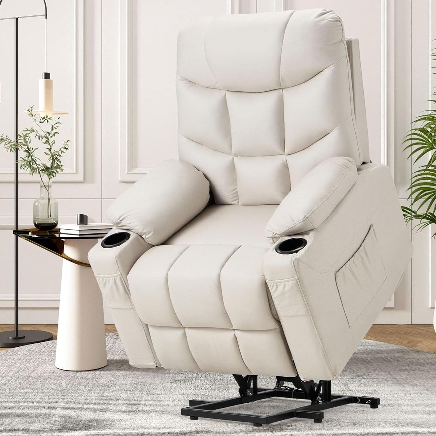 YODOLLA Massage Power Lift Recliner for Elderly, Faux Leather, Cream Whitebest