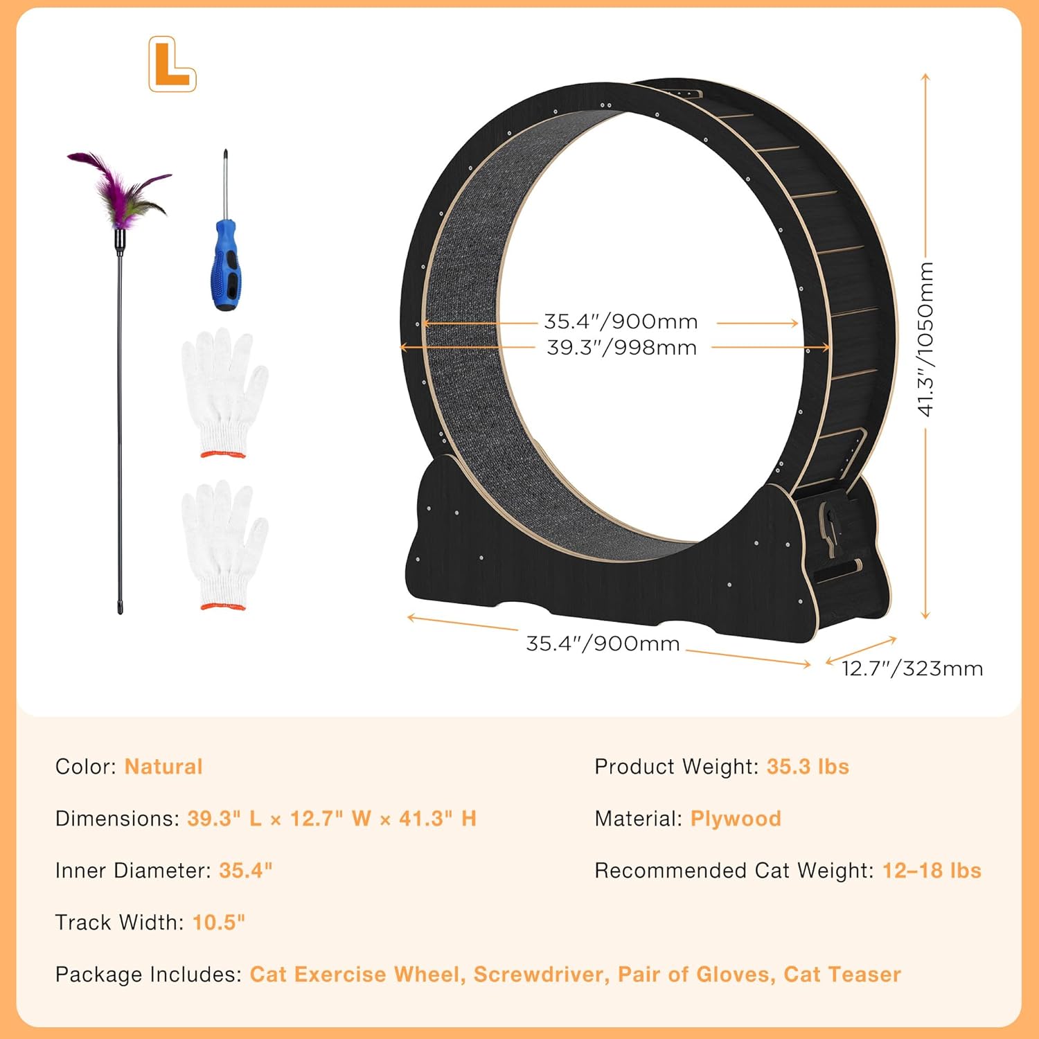 YODOLLA 39.3” Cat Wheel for Indoor Cats, Black