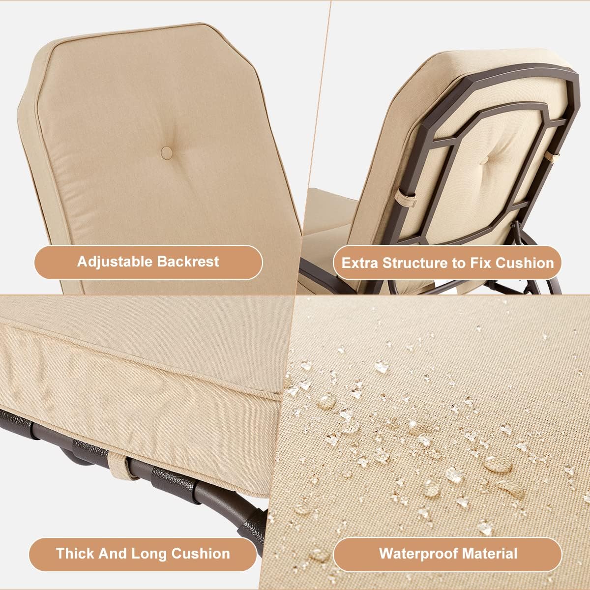 YODOLLA Adjustable Outdoor Chaise Lounge, Beige