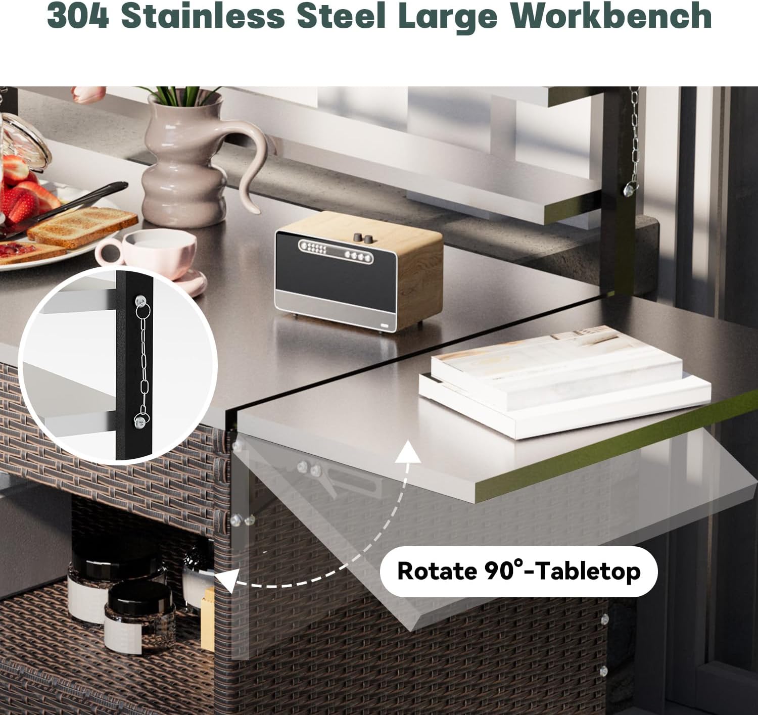 YODOLLA Outdoor Bar Cart with Rattan Storage Cabinet, Brownbest