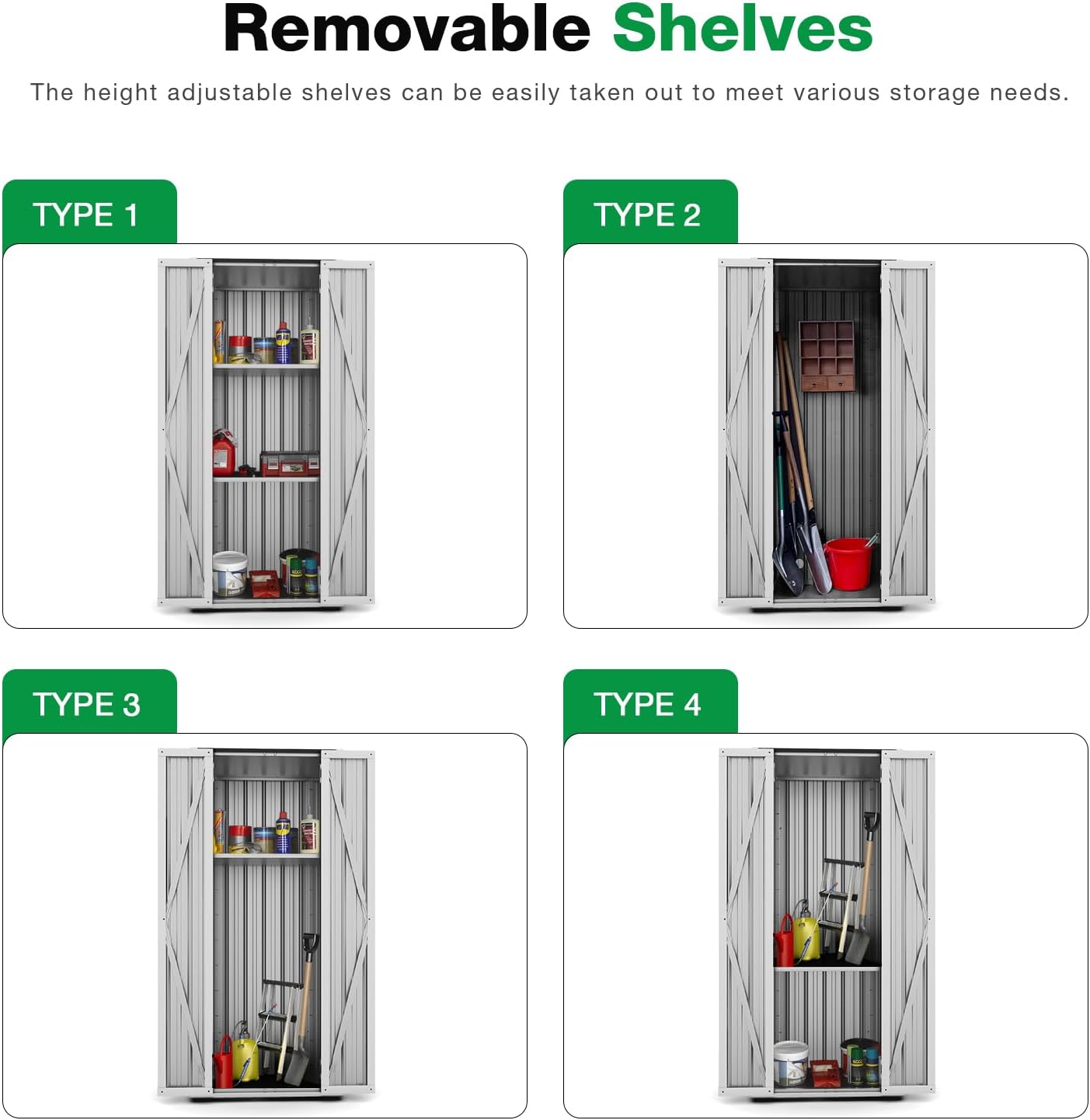 YODOLLA Outdoor Storage Cabinet Waterproof with Shelves Storage Shed, White