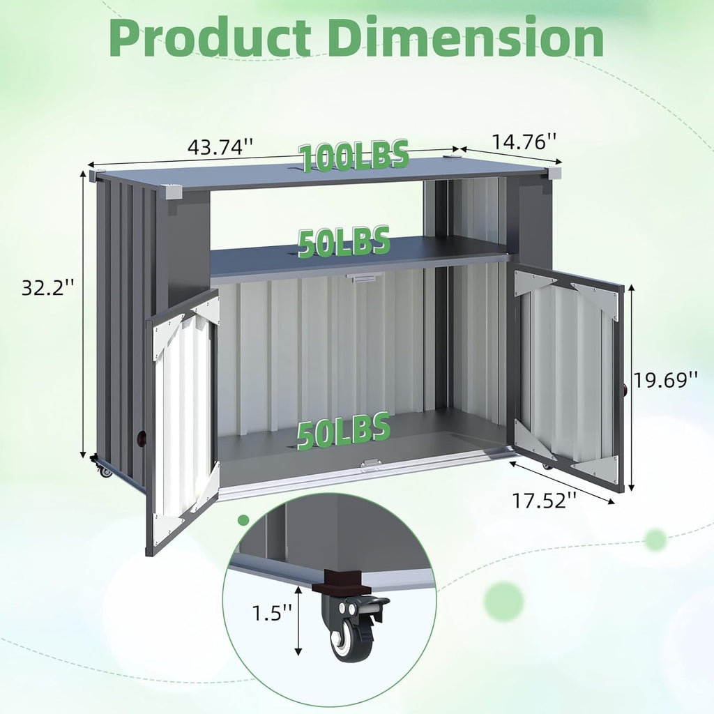 YODOLLA Outdoor Grill Table with Storage Cabinet Weatherproof, Dark Gray