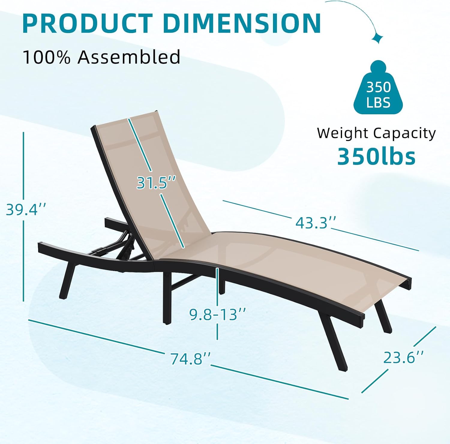 YODOLLA Outdoor Chaise Lounge, All Weather Pool Lounge Chairs Ergonomic Design