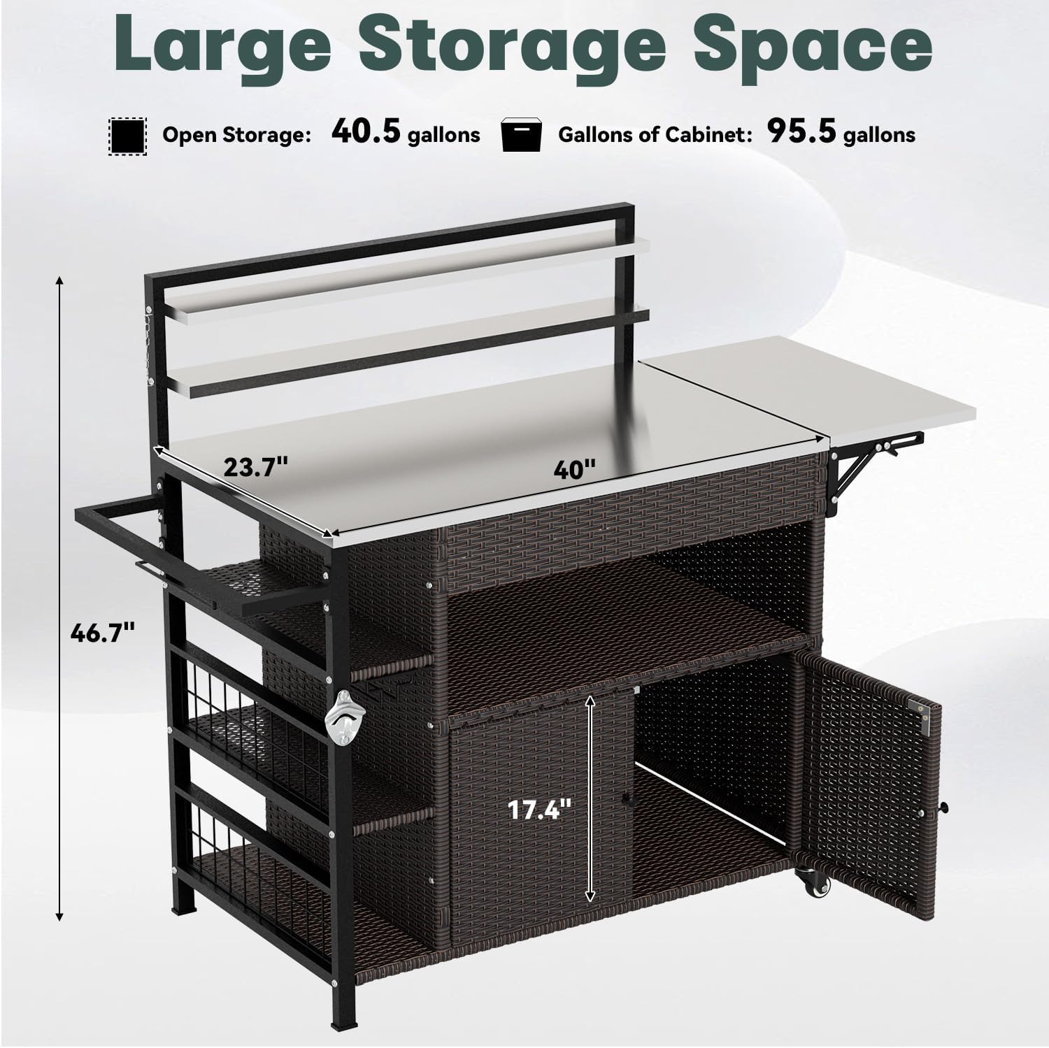 YODOLLA Outdoor Bar Cart with Rattan Storage Cabinet, Brownbest