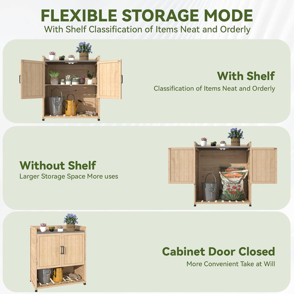 YODOLLA Potting Bench, Outdoor Wooden Storage Cabinet with Adjustable Shelfbest