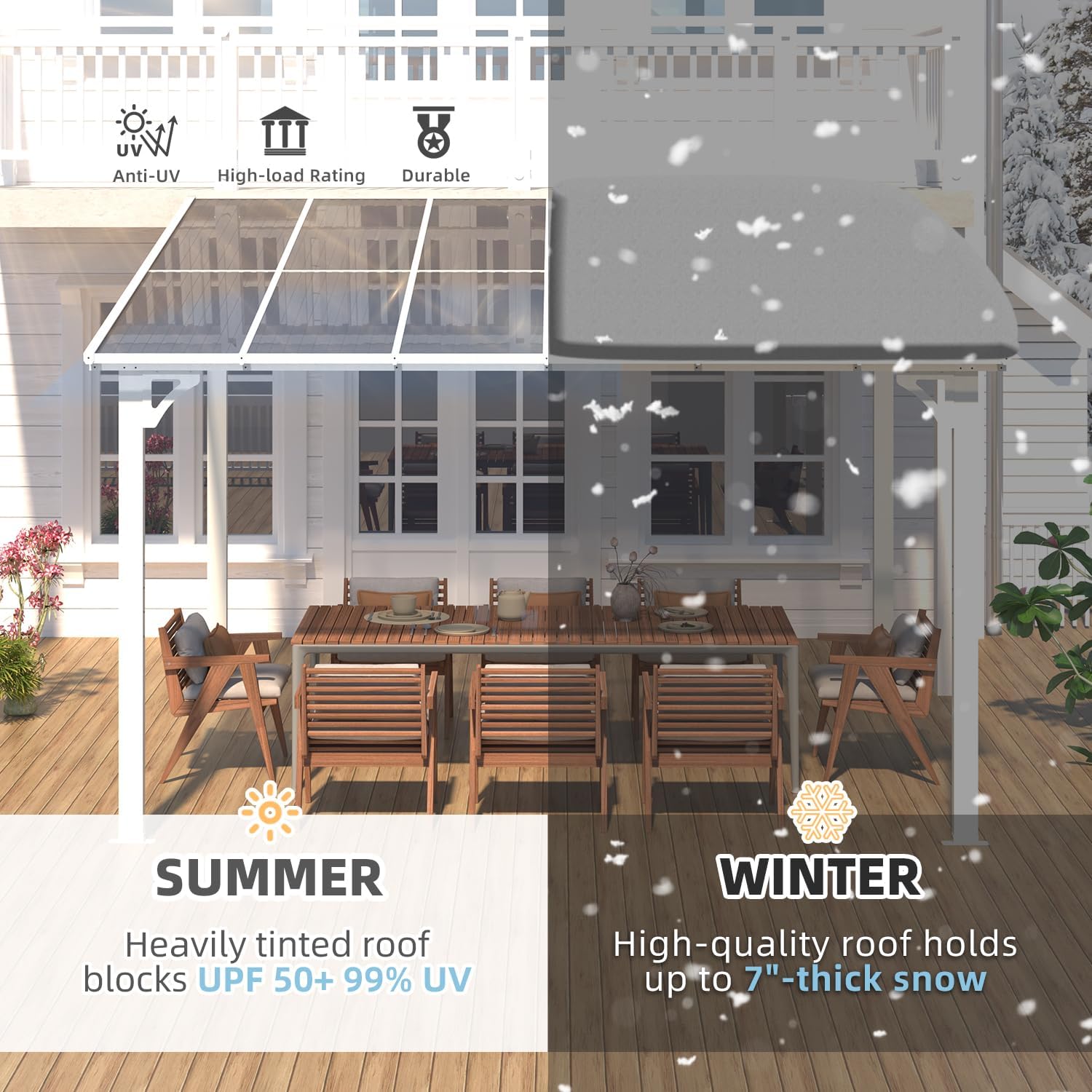 YODOLLA 12’ x 10’ Hard Top Lean to Gazebos Pergola, White