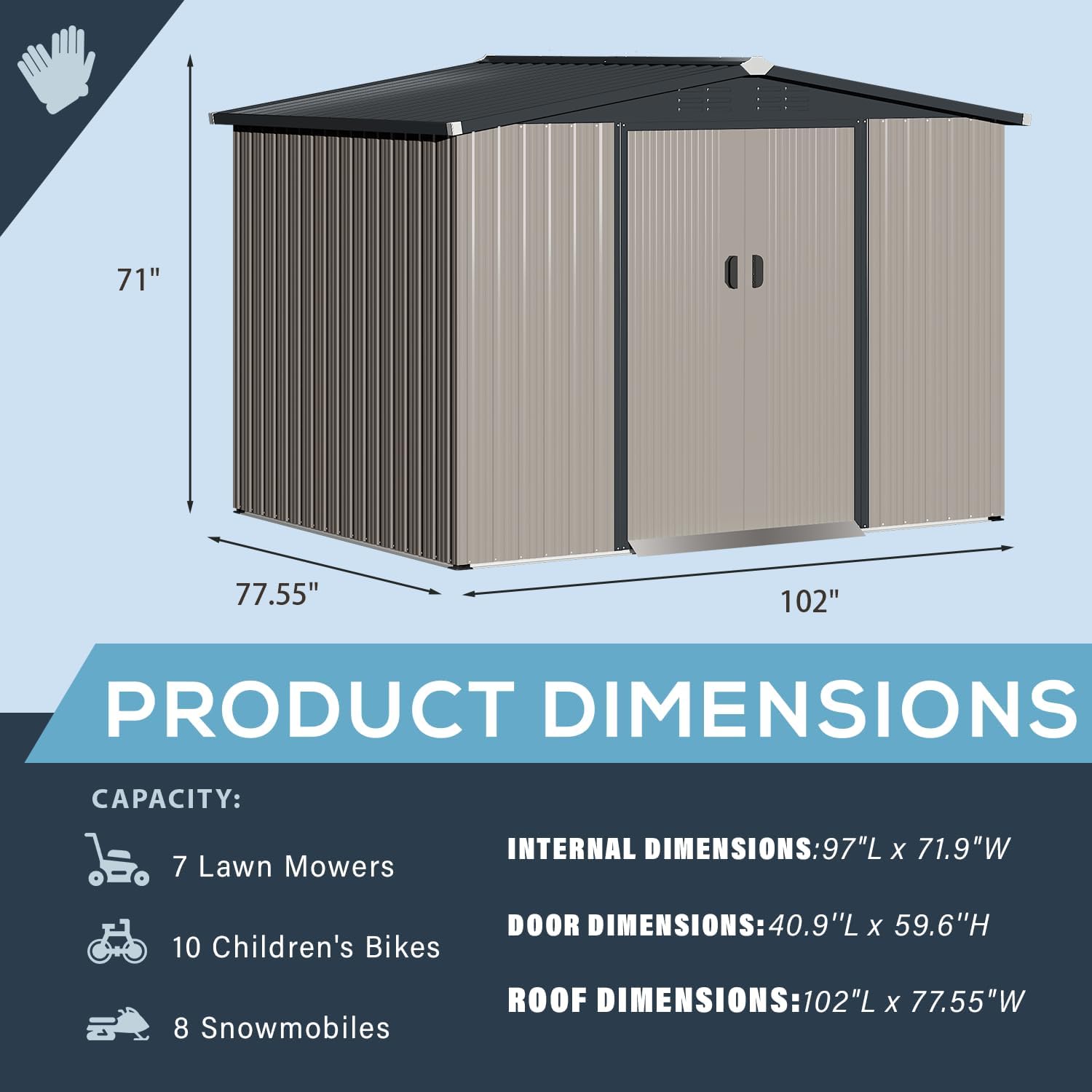 YODOLLA 8 x 6 Ft Outdoor Storage Tool Shed with Sliding Door, Grey