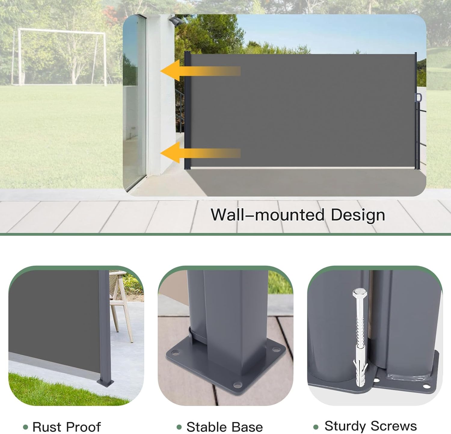 YODOLLA 118"x 71" Splashproof Retractable Side Awning, Dark Grey