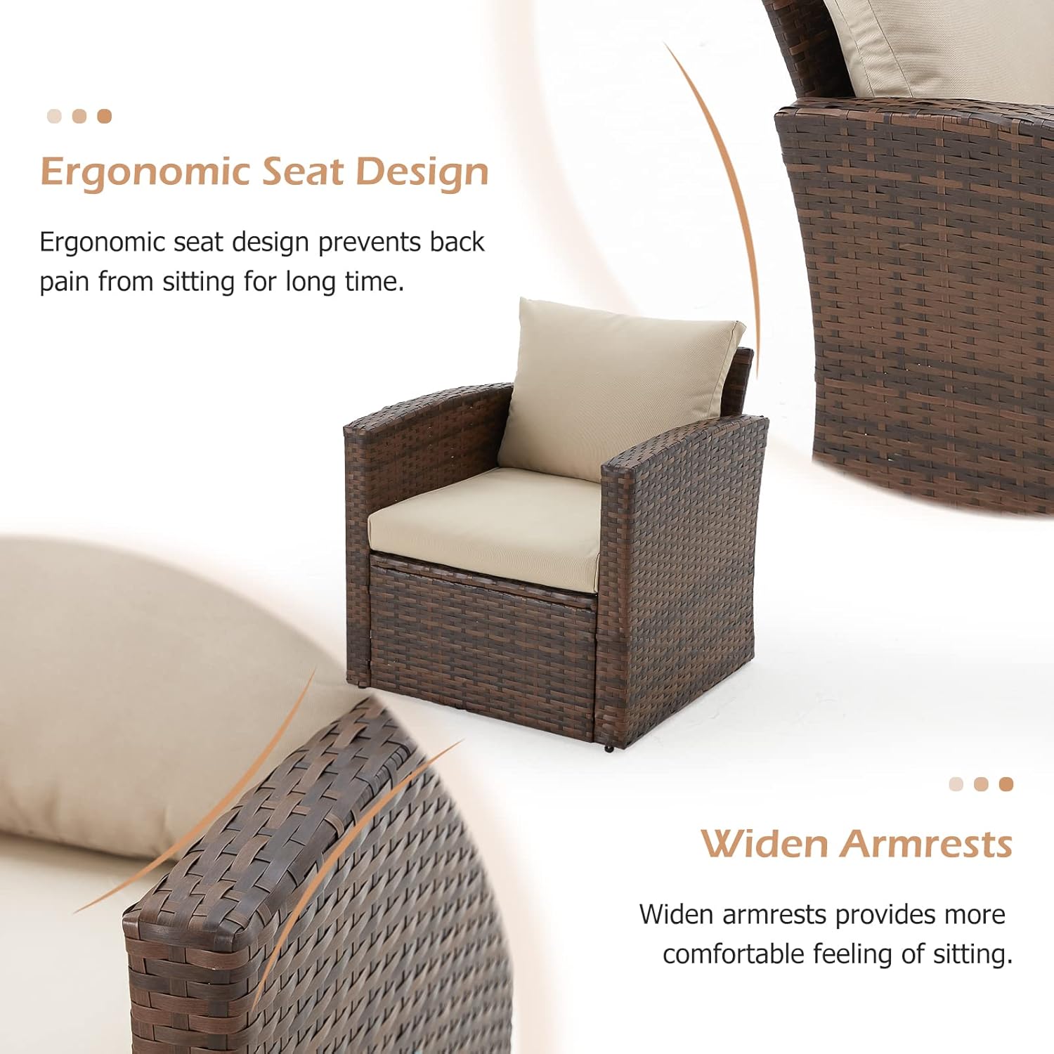 YODOLLA 7 Pieces Patio Furniture with Two Storage Boxes, Brown & Beige