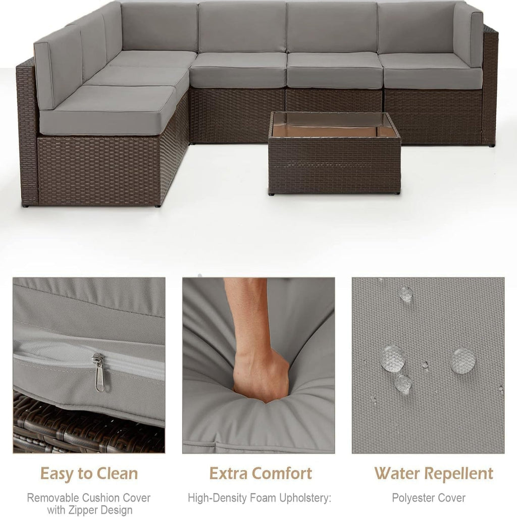 YODOLLA 7 Piece Outdoor Patio Furniture Set, Gray & Brown