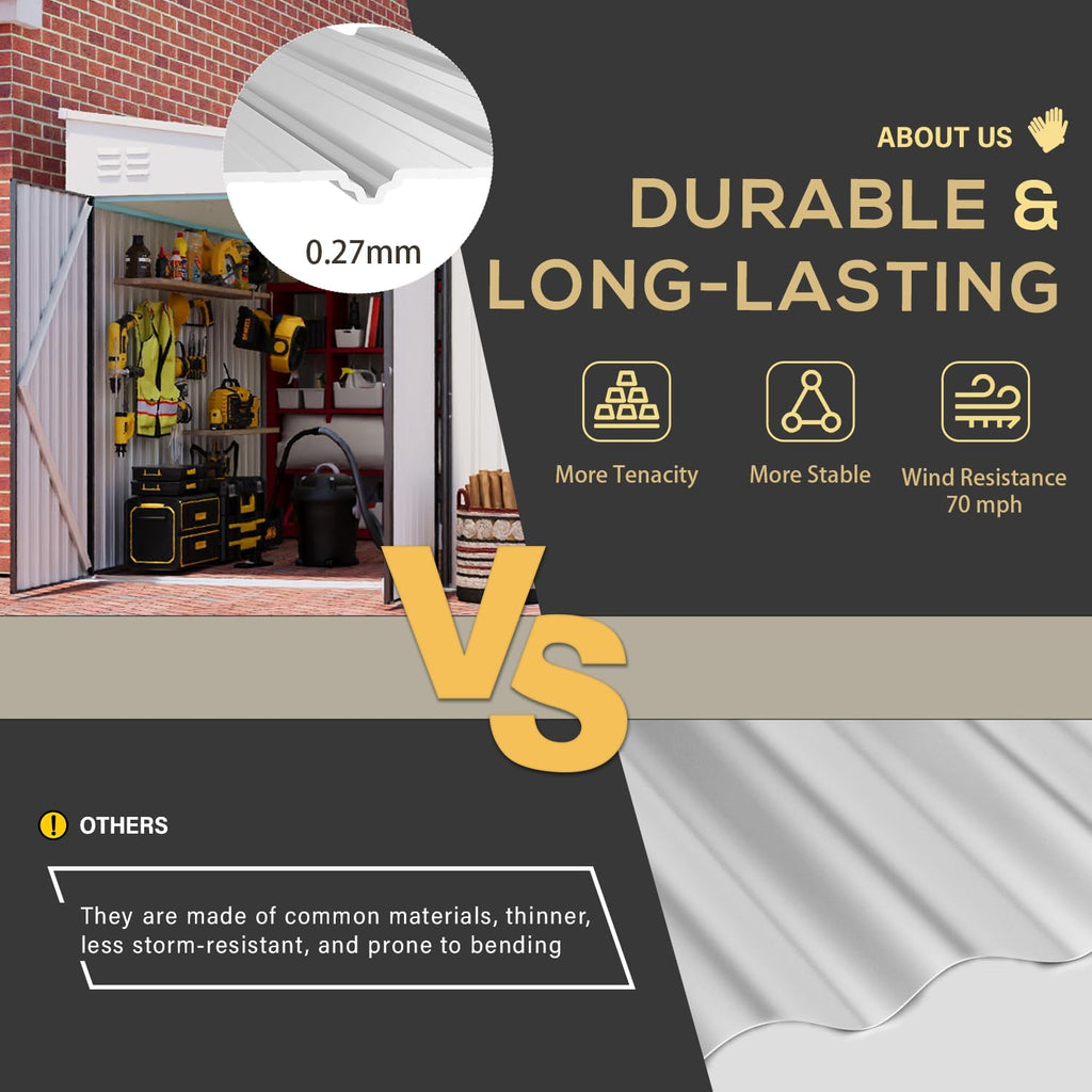 YODOLLA 8x10 Lean-to Shed, Outdoor Storage Shed, White