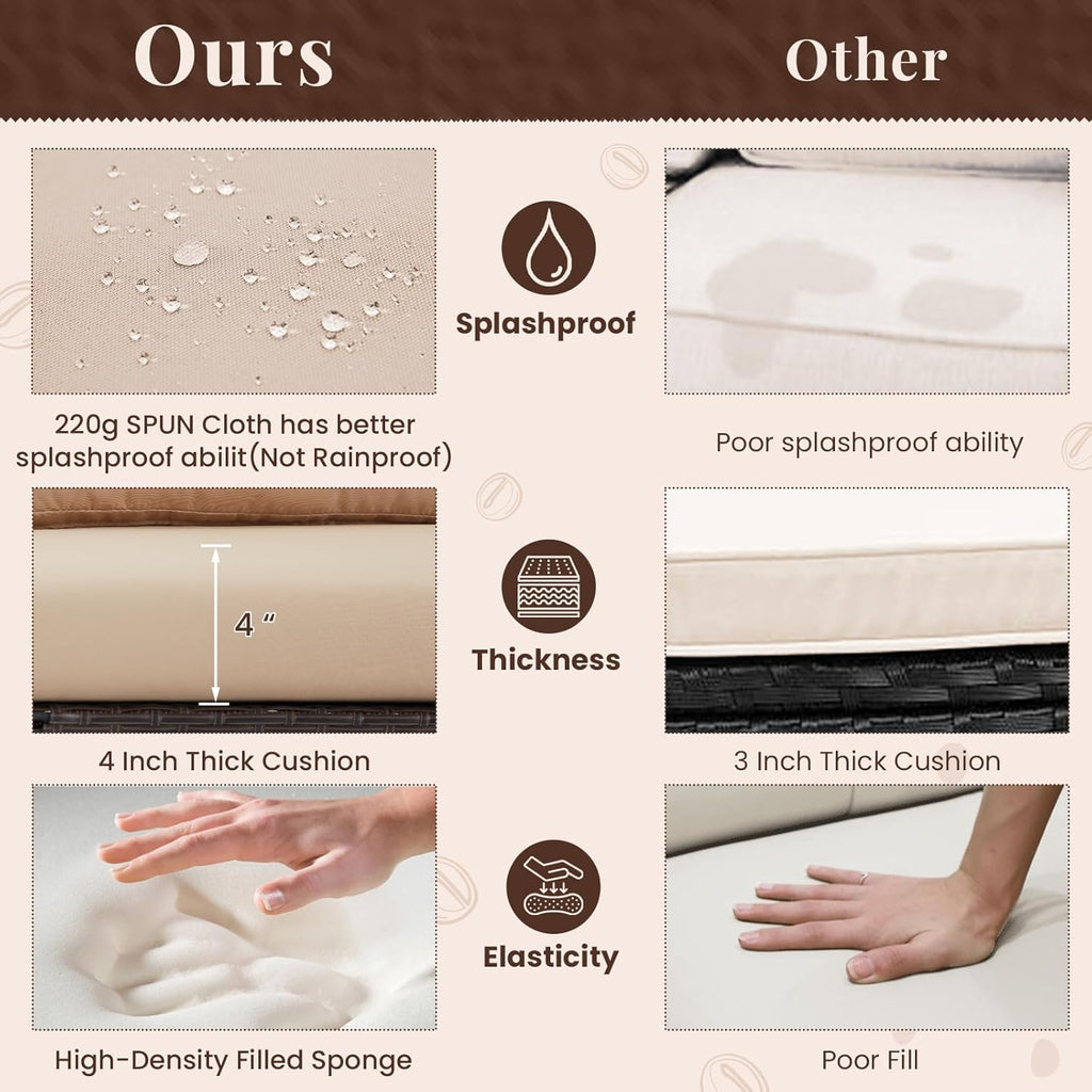 YODOLLA  7-Pc Patio Set, Brown Rattan & Khaki Cushions