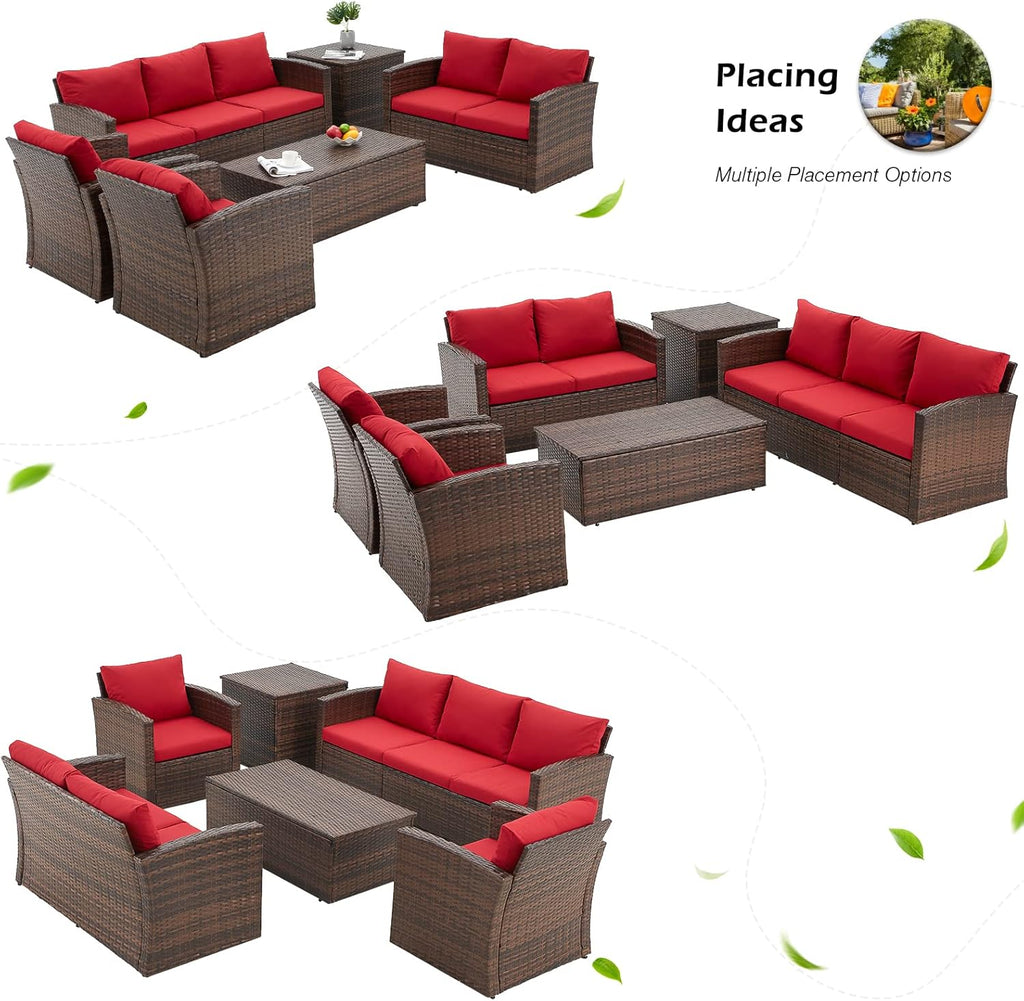 YODOLLA 7 Pieces Patio Furniture with Two Storage Boxes, Brown & Redbest