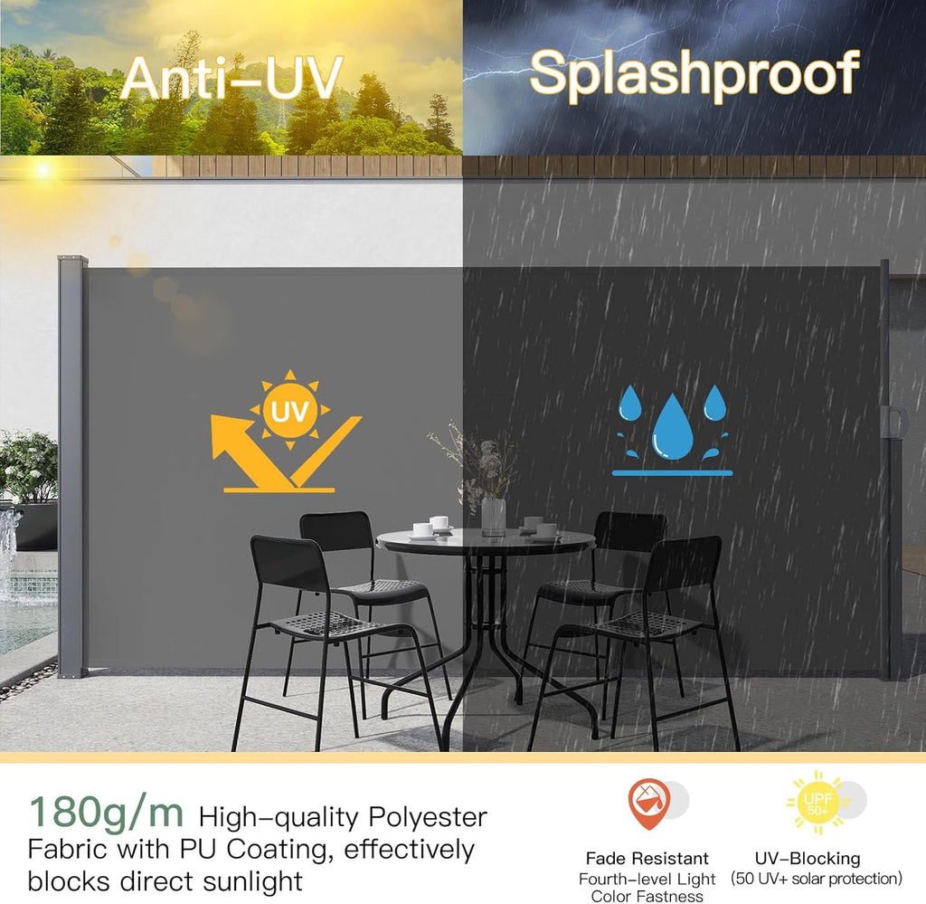 YODOLLA 118"x 71" Splashproof Retractable Side Awning, Dark Grey